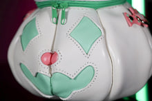 Load image into Gallery viewer, Handmade Leather Pumpkin Bag-Clown Face-Pink & Mint