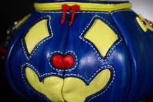 Load image into Gallery viewer, (Made To Order) Handmade Leather Pumpkin Bag-Clown Face-Blue, Red & Yellow