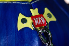 Load image into Gallery viewer, (Made To Order) Handmade Leather Pumpkin Bag-Clown Face-Blue, Red & Yellow