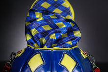 Load image into Gallery viewer, (Made To Order) Handmade Leather Pumpkin Bag-Clown Face-Blue, Red & Yellow