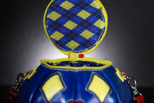Load image into Gallery viewer, (Made To Order) Handmade Leather Pumpkin Bag-Clown Face-Blue, Red & Yellow