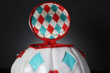 Load image into Gallery viewer, (Made To Order) Handmade Leather Pumpkin Bag-Clown Face-Red & Blue