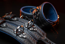 Load image into Gallery viewer, Leather BDSM Wrist & Ankle Cuff Set-Black & Blue-LIMITED AVAILABILITY