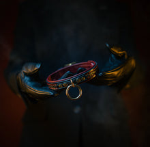 Load image into Gallery viewer, Leather BDSM Play Collar-Black & Burgundy- LIMITED AVAILABILITY