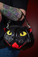 Load image into Gallery viewer, Handmade Leather Pumpkin Bag-Black Cat-Pale Yellow & Hot Pink