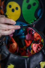 Load image into Gallery viewer, Handmade Leather Pumpkin Bag-Black Cat-Pale Yellow & Hot Pink
