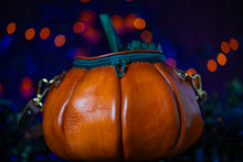 Load image into Gallery viewer, Handmade Leather Pumpkin Bag- Natural (No Face)-Orange & Green