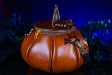 Load image into Gallery viewer, Handmade Leather Pumpkin Bag- Natural (No Face)-Orange & Brown