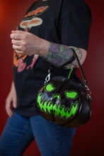 Load image into Gallery viewer, Handmade Leather Pumpkin Bag-Glow In The Dark Face-Black & Green