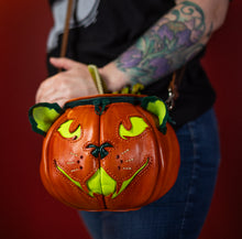 Load image into Gallery viewer, Handmade Leather Pumpkin Bag-Orange Cat