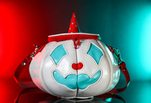 Load image into Gallery viewer, (Made To Order) Handmade Leather Pumpkin Bag-Clown Face-Red & Blue