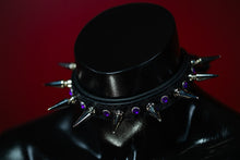 Load image into Gallery viewer, Leather Choker Necklace -Spikes & Rhinestones