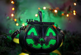 Leather Pumpkin Bag: Jack-O-Lantern-Black & Green-Glow In The Dark Face-MADE TO ORDER