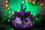 Leather Pumpkin Bag: Spooky Face- Black & Purple-MADE TO ORDER