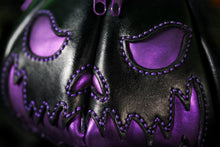 Load image into Gallery viewer, Spooky face Black &amp; Purple Handmade Leather Pumpkin Bag
