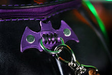 Load image into Gallery viewer, Spooky face Black &amp; Purple Handmade Leather Pumpkin Bag
