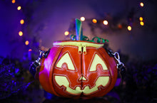 Load image into Gallery viewer, Vintage Face Orange &amp; Pale Yellow Handmade Leather Pumpkin Bag
