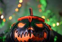 Load image into Gallery viewer, Spooky face Black and Orange Handmade Leather Pumpkin Bag
