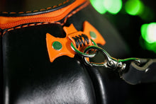 Load image into Gallery viewer, Spooky face Black and Orange Handmade Leather Pumpkin Bag
