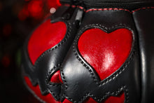 Load image into Gallery viewer, Heart Eyes Black and Scarlett Glitter Handmade Leather Pumpkin Bag
