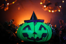 Load image into Gallery viewer, Witchy Glow In The Dark Green &amp; Black Handmade Leather Pumpkin Bag
