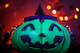 (Made To Order) Witchy Glow In The Dark Green & Black Handmade Leather Pumpkin Bag
