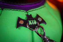Load image into Gallery viewer, Witchy Glow In The Dark Green &amp; Black Handmade Leather Pumpkin Bag
