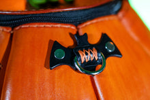 Load image into Gallery viewer, Handmade Leather Pumpkin Bag-Spooky Face-Natural Orange &amp; Black
