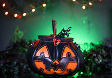 Load image into Gallery viewer, Handmade Leather Pumpkin Bag-Vintage Face-Black &amp; Orange
