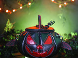 Leather Pumpkin Bag: Vampire Bat-Black & Scarlet Red-MADE TO ORDER