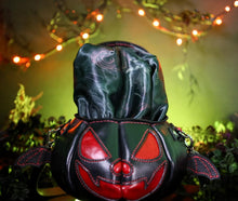 Load image into Gallery viewer, Handmade Leather Pumpkin Bag-Vampire Bat-Black &amp; Scarlet Red
