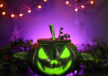 Load image into Gallery viewer, Handmade Leather Pumpkin Bag-Vampire Bat-Black &amp; Neon Green
