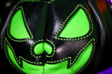 Load image into Gallery viewer, Handmade Leather Pumpkin Bag-Vampire Bat-Black &amp; Neon Green
