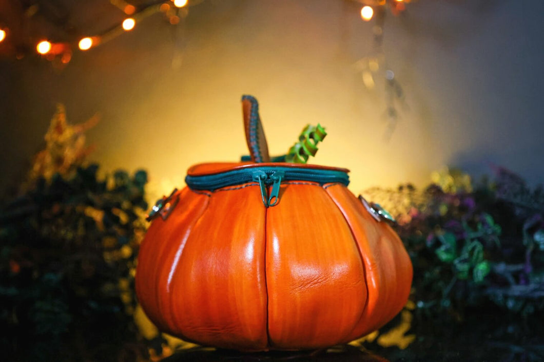 Handmade leather Pumpkin Bag-Faceless-Natural Orange