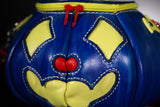 Leather Pumpkin Bag: Clown Face-Blue, Red & Yellow-MADE TO ORDER