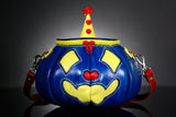 Leather Pumpkin Bag: Clown Face-Blue, Red & Yellow-MADE TO ORDER