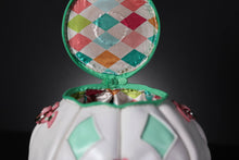 Load image into Gallery viewer, Handmade Leather Pumpkin Bag-Clown Face-Pink &amp; Mint
