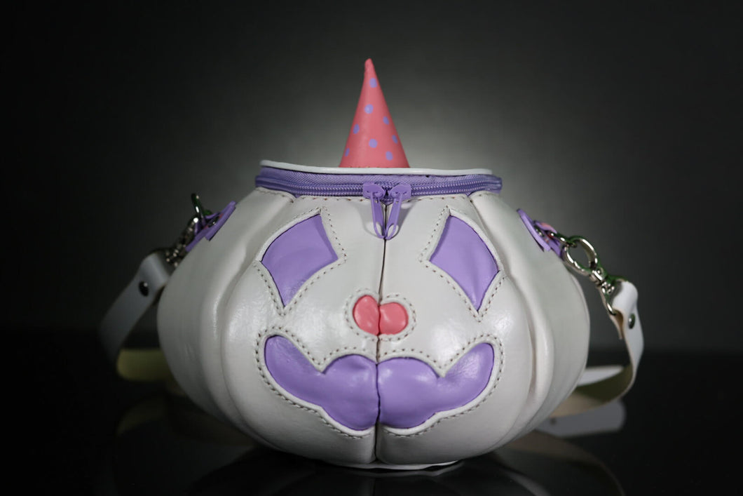 (Made to Order) Handmade Leather Pumpkin Bag-Clown Face-Pink & Purple