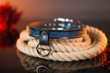Load image into Gallery viewer, Leather BDSM Training Collar-Black &amp; Blue

