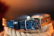Load image into Gallery viewer, Leather BDSM Training Collar-Black &amp; Blue
