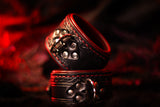 Leather BDSM Wrist Cuffs-Filigree Embossing & Burgundy Lining-(Made To Order)