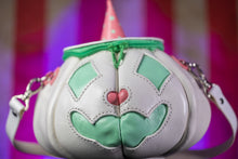 Load image into Gallery viewer, Handmade Leather Pumpkin Bag-Clown Face-Pink &amp; Mint
