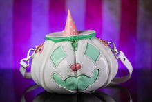 Load image into Gallery viewer, Handmade Leather Pumpkin Bag-Clown Face-Pink &amp; Mint
