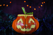 Load image into Gallery viewer, (Made To Order) Handmade Leather Pumpkin Bag-Classic Jack-O-Lantern-Orange&amp; Yellow
