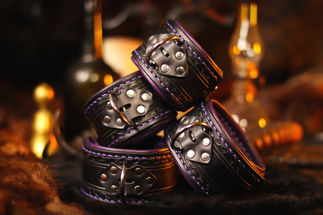 Black & Purple Filigree Wrist & Ankle Cuff Set