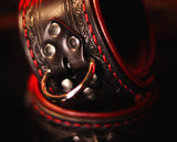 Leather BDSM Wrist Cuffs-Filigree Embossing & Burgundy Lining-(Made To Order)