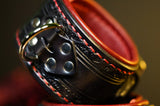 Leather BDSM Wrist Cuffs-Filigree Embossing & Burgundy Lining-(Made To Order)