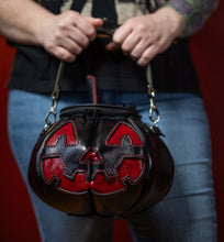 Load image into Gallery viewer, Handmade Leather Pumpkin Bag-Vintage Face-Blood Sparkle
