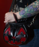Leather Pumpkin Bag: Jack-O-Lantern-Blood Red Sparkle