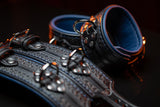 Leather Wrist & Ankle Bondage Cuff Set-Black & Blue-LIMITED AVAILABILITY